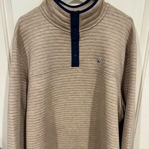 Vineyard Vines L/S 1/4 Button Pullover - 2XL - Tan/Navy